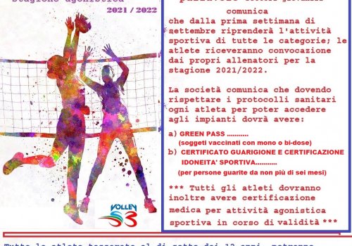 CITTA’ DI CASTELLO  PALLAVOLO -  Inizio stagione 2021/2022  GREEN  PASS